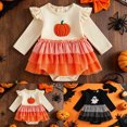 thumbnail image 1 of 3-6 Months Newborn Little Halloween Pumpkin Ghostly Sequined Long Sleeved Dress With Skirt And Triangular Top One-Piece Jumpsuit Newborn Gift, 1 of 7
