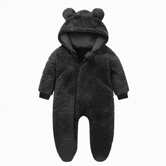 3-6 Months Newborn Newborn Infant Baby Snowsuit Winter Coat Solid Bear Warm Fleece Hooded Footed Romper Jumpsuit Outfits One-Piece Footed Romper Newborn Gift