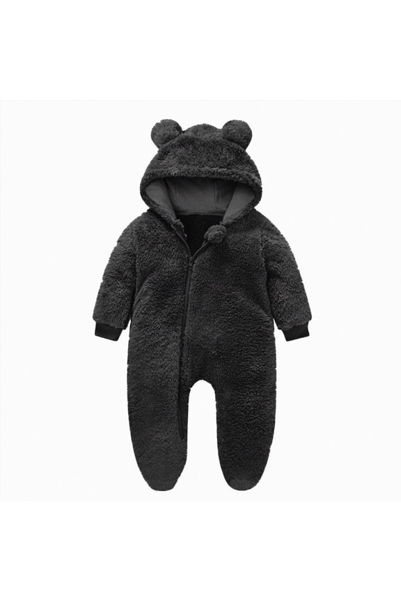 3-6 Months Newborn One-Piece Jumpsuit Newborn Infant Baby Boys Girls Snowsuit Winter Coat Warm Fleece Hooded Footed Romper Jumpsuit Outfits Black Infant Gift