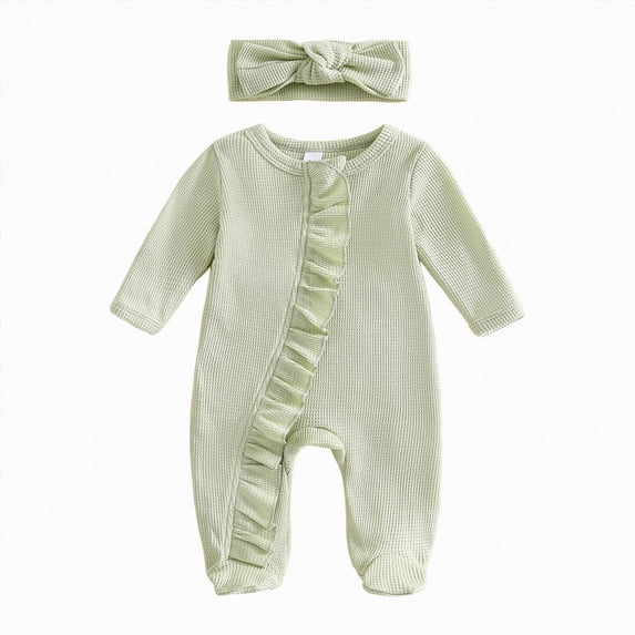 3-6 Months Newborn Preemie Baby Bodysuits & One-Pieces Baby Girls Footies Zip Up Rompe Newborn Fart Coat Long Sleeve Pack Foot Climb Green Rompers Baby Gift