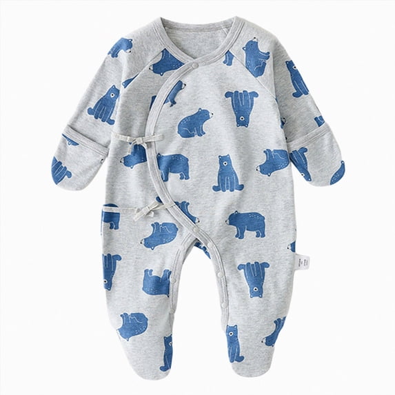 3-6 Months Newborn Preemie Boys Girls Underwear Pajamas Rompers Home Clothes Footed Sleeper Gown With Mitten Footed Print Infant Play For 0 6 Months Grey Rompers Baby Gift