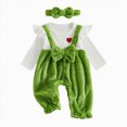 thumbnail image 1 of 3-6 Months Newborn Unisex Jumpsuit Sleep & Play One-Piece Bodysuit Girls' Cute Casual Romper Pants And Dress With Ruffled Shaped Base Shirt And Bow Headband Set Green Bodysuit Baby Gift, 1 of 9
