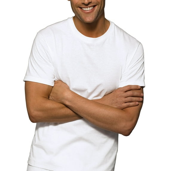 3-6 Pack Men's 100% Cotton Tagless Crew Neck T-Shirt Undershirt Tee (Large, White, 6 Pack)