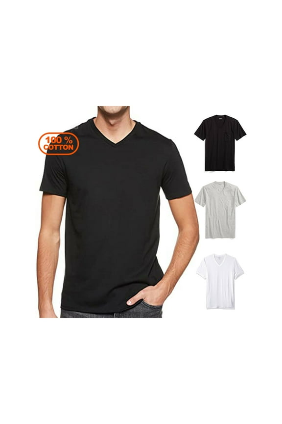 3-6 Pack Men's 100% Cotton Tagless V-Neck T-Shirt Undershirt Tee (Large, Assorted, 6 Pack)