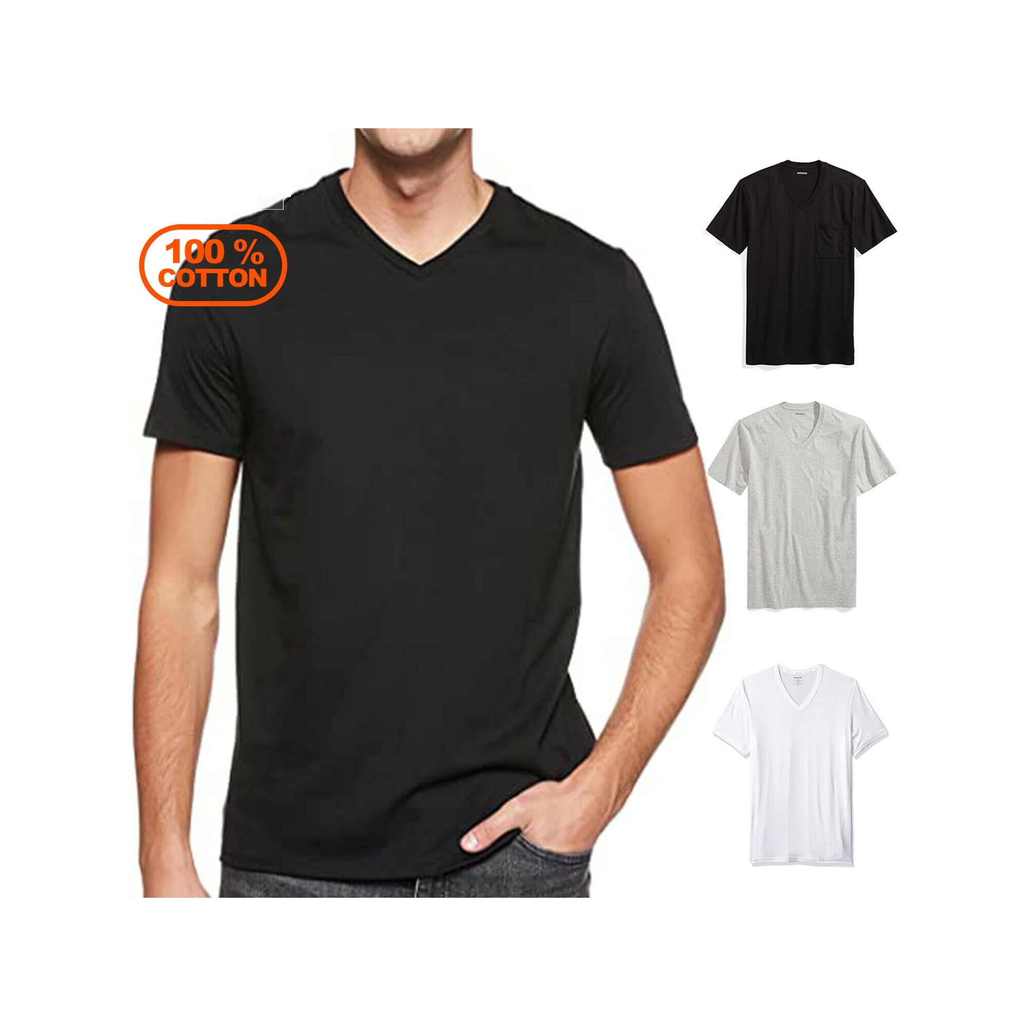 3-6 Pack Men's 100% Cotton Tagless V-Neck T-Shirt Undershirt Tee (X-Large, Assorted, 6 Pack)