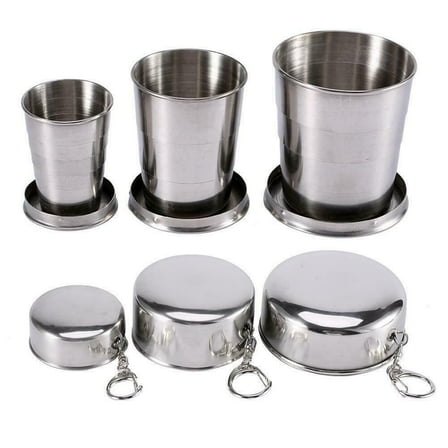 3-6 Pack Stainless Steel Portable Camping Travel Folding Collapsible Cups