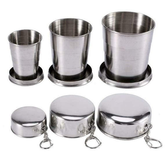 3 Pack Stainless Steel Portable Camping Travel Folding Collapsible Cups