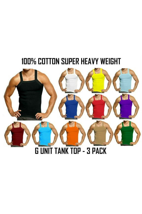 3-6 Packs Men's G-unit Style Cotton Tank Tops Square Cut Muscle Rib A-Shirts Assorted Colors (5XL, 6 Pack)