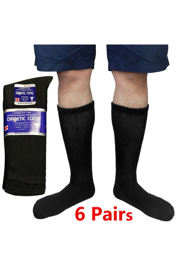 Unisex Diabetic Crew Socks Physicians Approved & Doctor Recommended Socks for Circulatory Problems, Diabetes, Edema (Black,10-13,6PK)