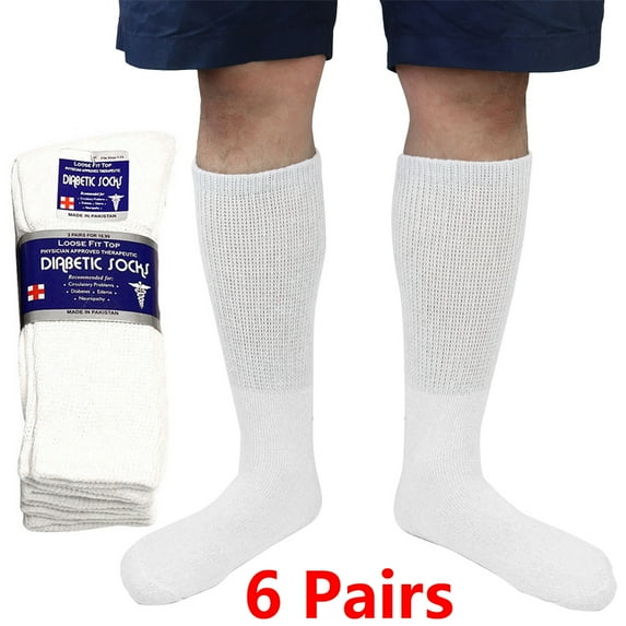 3/6 Pairs Men Women Physicians Approved Diabetic Crew Socks Cotton Loose Fitting Non Binding Top Comfortable Wear 9-11 White 6-Pack