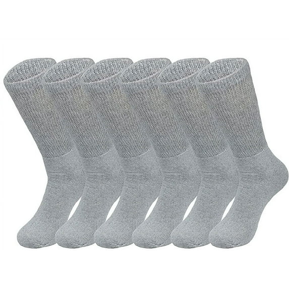 3-6 Pairs Mens Crew Health Circulatory Diabetic Cotton Gray Socks Size 9-15