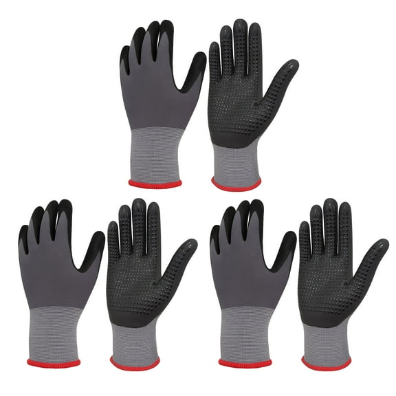 3/6 Pairs MicroFoam Nitrile Coated Work Gloves – Seamless Knit Nylon, Touchscreen Compatible, Anti-Slip Glue Dot Grip, Lightweight & Breathable