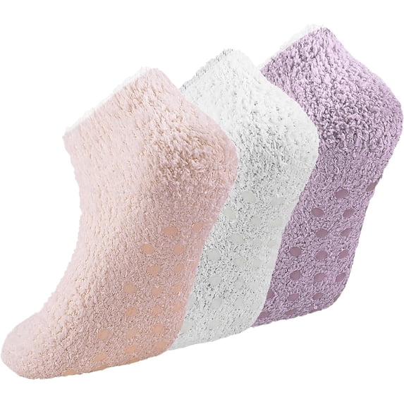 3/6 Pairs Non Slip Hospital Socks for Women Fluffy Fuzzy Slipper Socks with Grips