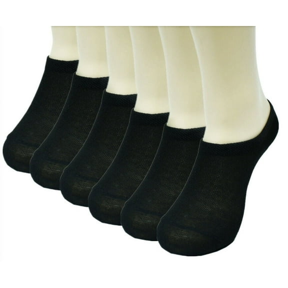3-6 Pairs Womens Ankle Liner Black Solid Invisible No Show Cotton Boat Socks