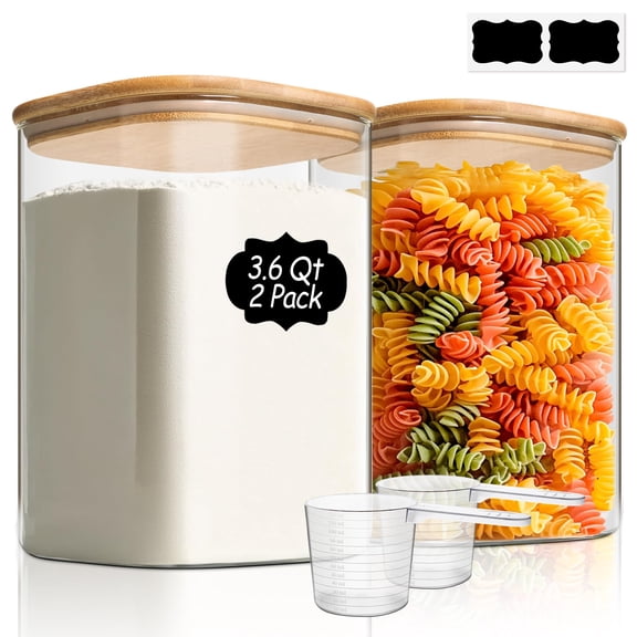 Glass Food Storage Containers, Large Storage Containers with Lids, Square Glass Jars with Lids, for Flour and Sugar, Cereal, Rice, Pasta, Oats, Coffee Beans