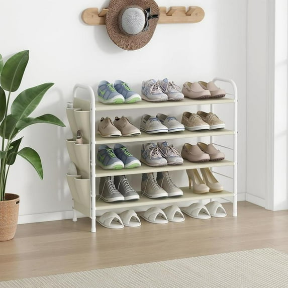3/6-Tier Metal Shoe Rack Organizer - Space-Saving Shoe Shelf with Side Bag for Entryway, Closet, Bedroom - Bronze (Ideal Gift)