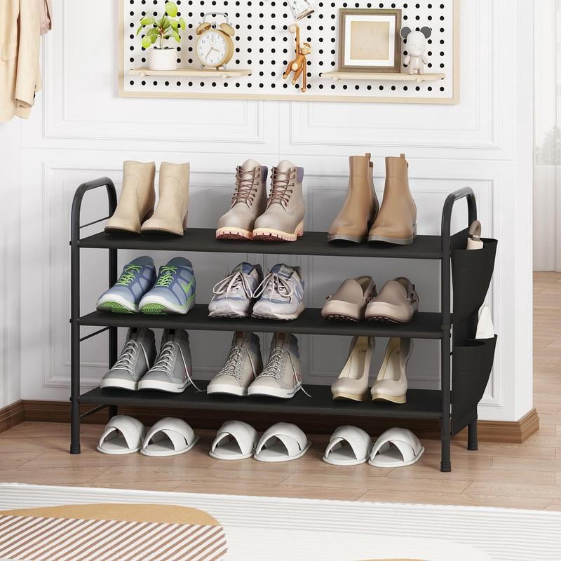 Side Way Shoe Rack 3/6-Tier Metal Shoe Rack Organizer - Space-Saving Shoe Shelf with Side ...