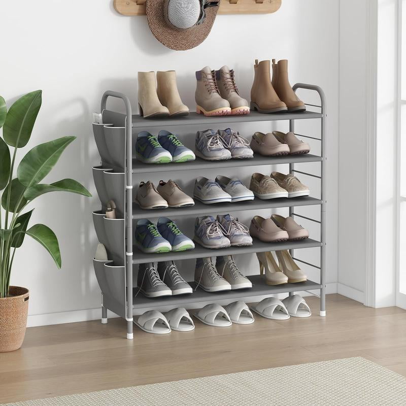 Side Way Shoe Rack 3/6-Tier Metal Shoe Rack Organizer - Space-Saving Shoe Shelf with Side ...