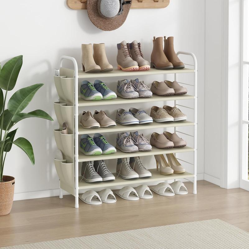 Side Way Shoe Rack 3/6-Tier Metal Shoe Rack Organizer - Space-Saving Shoe Shelf with Side ...