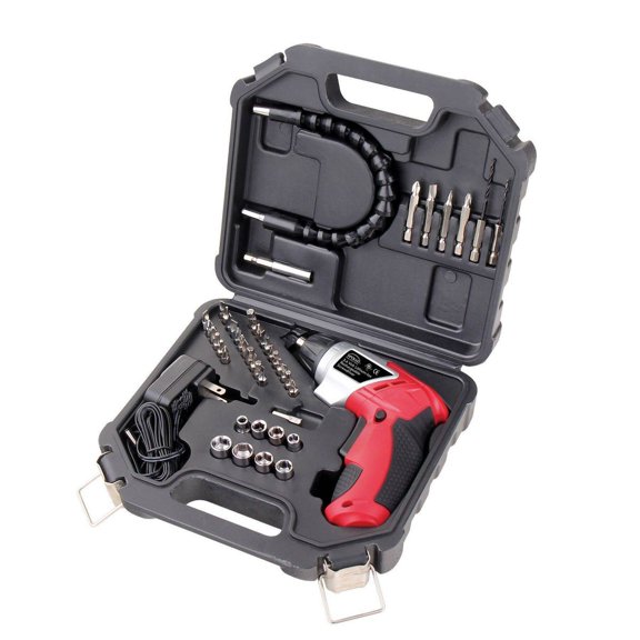 3.6 Volt Rechargeable Screwdriver with 45pc Accessory Set Red