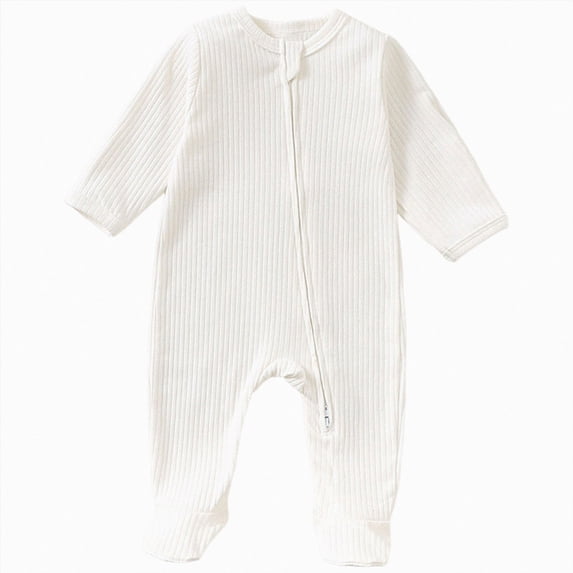 3-6 Years Infant One-Piece Romper Baby Clothes Toddler Footed Zipper Newborn Comfy Cotton Unisex Cute Boy Girl Rompers White Baby Gift