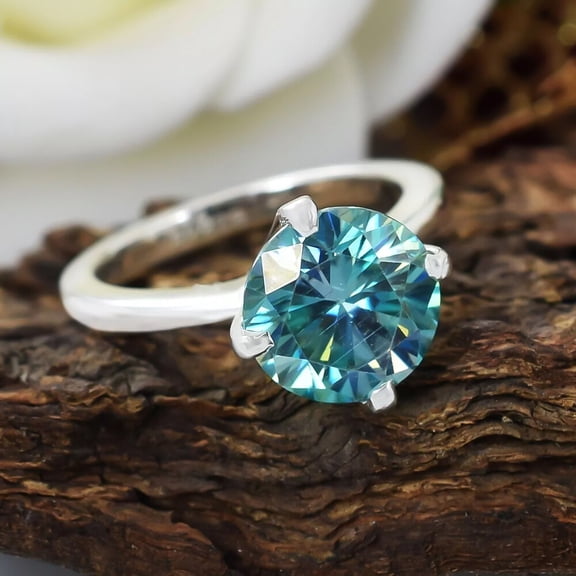 3.60 Ct Blue Moissanite Solitaire Ring In Gold Vermeil Great Shine & Bling Gold Vermeil Size 6 US
