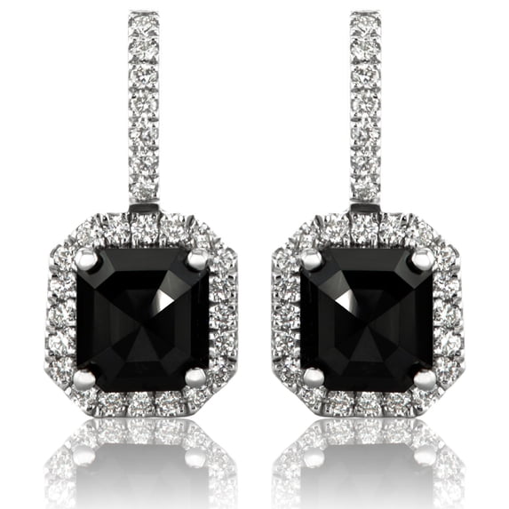 3.60 TCW Drop Diamond Halo Earrings 14K White Gold Fancy Black Color Radiant Cut