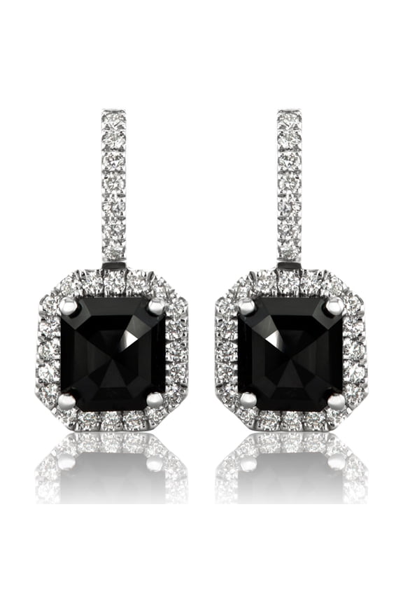 3.60 TCW Drop Diamond Halo Earrings 14K White Gold Fancy Black Color Radiant Cut