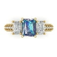 thumbnail image 1 of 3.61 ct Emerald Cut Blue Moissanite 3 Stone 18K Yellow Gold Womens Engagement Ring, 1 of 6
