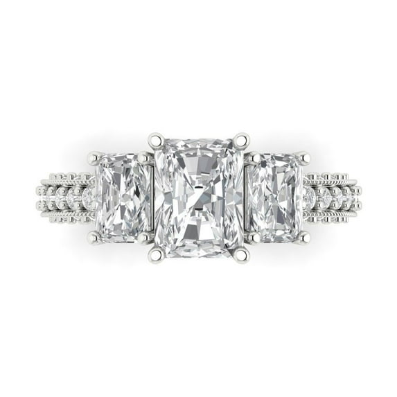 3.61 ct Emerald Cut Moissanite Three-Stone Engagement Ring for Women in 18K White Gold