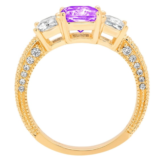 3.61 ct Emerald Cut Natural Amethyst Three-Stone Engagement Ring for Women in 14K Yellow Gold