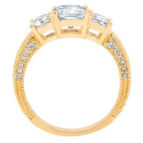 3.61 ct Emerald Cut Natural Aquamarine Three-Stone Engagement Ring for Women in 18K Yellow Gold