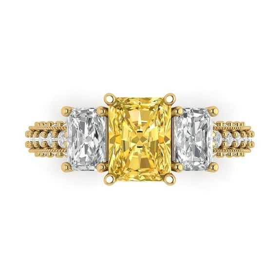 3.61 ctw 3 Stone Anniversary Ring for Women | Emerald Cut Natural Citrine | Hyperallergenic Solid 14K Yellow Gold