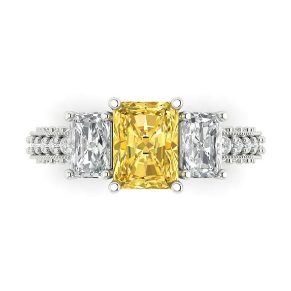 3.61 ctw 3 Stone Anniversary Ring for Women | Emerald Cut Natural Citrine | Hyperallergenic Solid 18K White Gold
