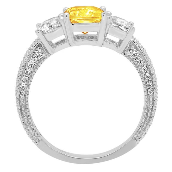 3.61 ct Emerald Cut Natural Citrine Three-Stone Engagement Ring for Women in 18K White Gold