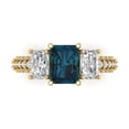 thumbnail image 1 of Clara Pucci 14K Yellow Gold Solid Gold LondonBlueTopaz Three-Stone Anniversary Ring for Women - 3.61 cttw Emerald Cut, 1 of 8