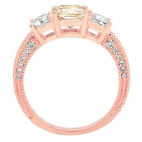 3.61 ct Emerald Cut Natural Morganite Three-Stone Engagement Ring for Women in 18K Rose Gold