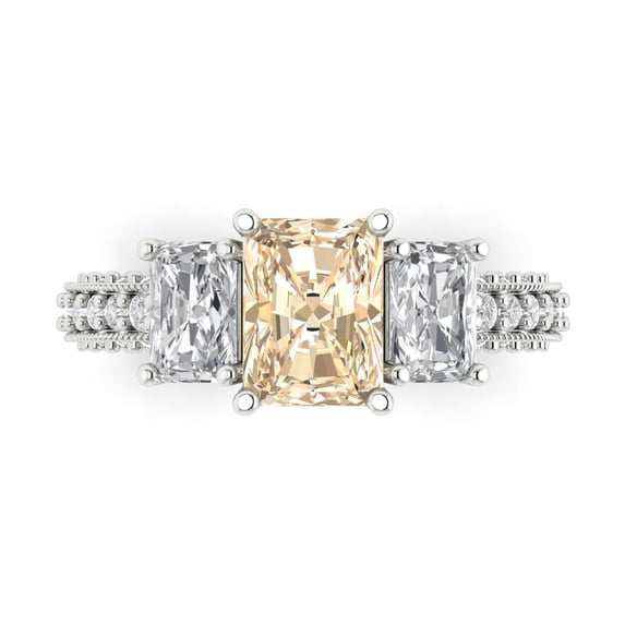 3.61 ct Emerald Cut Natural Morganite Three-Stone Engagement Ring for Women in 18K White Gold