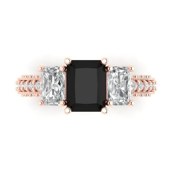 Clara Pucci 14K Rose Gold 3.61ct Onyx Three-Stone Ring for Women