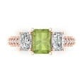 thumbnail image 1 of 3.61 ct Emerald Cut Natural Peridot 3 Stone 18K Rose Gold Womens Engagement Ring, 1 of 5