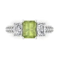 thumbnail image 1 of 3.61 ct Emerald Cut Natural Peridot 3 Stone 18K White Gold Womens Engagement Ring, 1 of 5