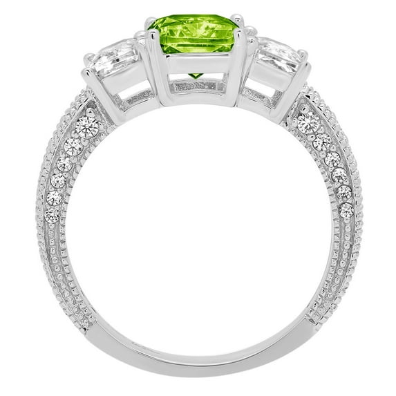 3.61 ct Emerald Cut Natural Peridot Three-Stone Engagement Ring for Women in 18K White Gold