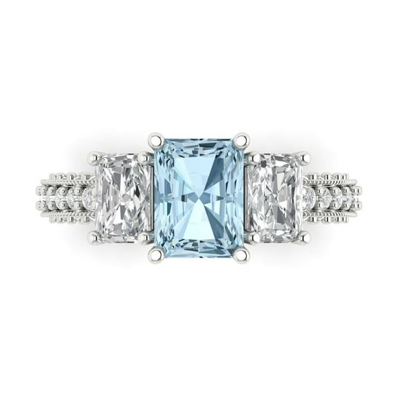 Clara Pucci 14K White Gold 3.61ct SkyBlueTopaz Three-Stone Ring for Women