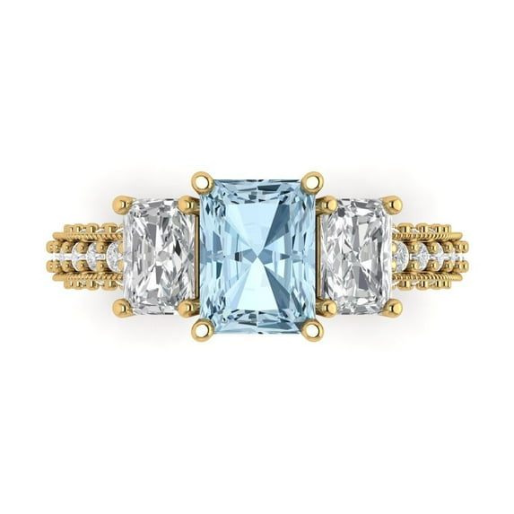 Clara Pucci 14K Yellow Gold 3.61ct SwissBlueTopaz Three-Stone Ring