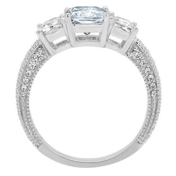3.61 ct Emerald Cut Natural Swiss Blue Topaz Three-Stone Engagement Ring for Women in 18K White Gold
