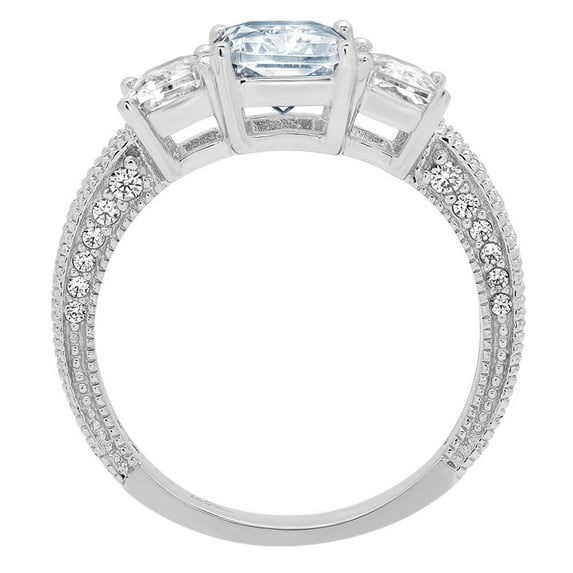3.61 ct Emerald Cut Natural Swiss Blue Topaz Three-Stone Engagement Ring for Women in 18K White Gold