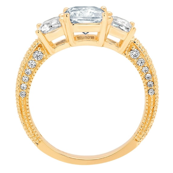 3.61 ct Emerald Cut Natural Swiss Blue Topaz Three-Stone Engagement Ring for Women in 18K Yellow Gold