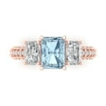 thumbnail image 1 of 3.61 ct Emerald Cut Simulated Blue Diamond 3 Stone 18K Rose Gold Womens Engagement Ring, 1 of 5