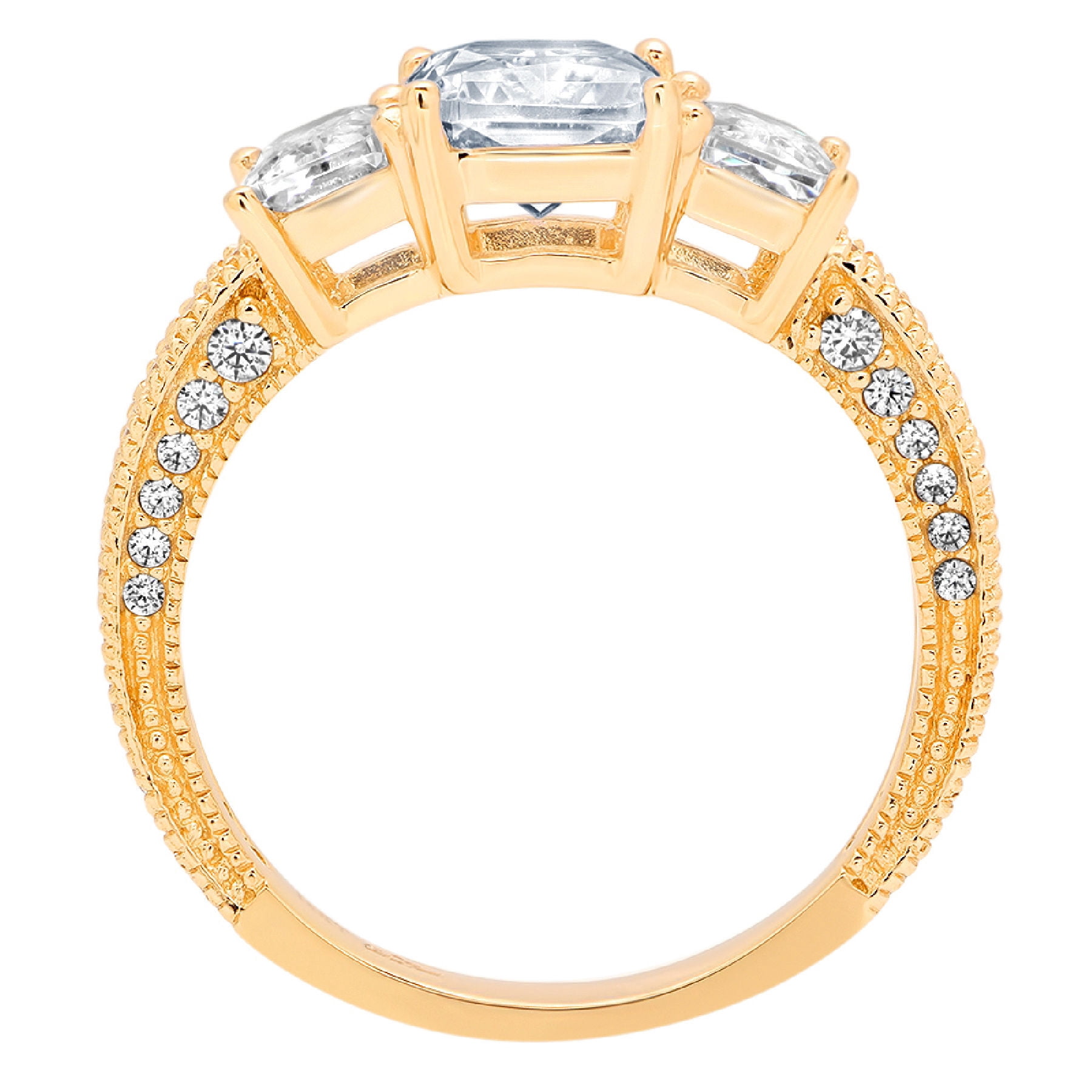 3.61 ct Emerald Cut Simulated Blue Diamond Three-Stone Engagement Ring ...