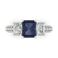 thumbnail image 1 of 3.61 ct Emerald Cut Simulated Blue Sapphire 3 Stone 14K White Gold Womens Engagement Ring, 1 of 5